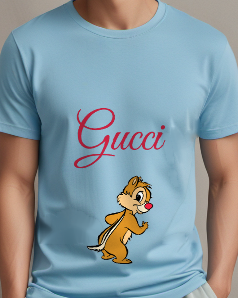Sky Blue Chipmunk Standing Upright On Hind Legs Graphic T-Shirt - model wearing view