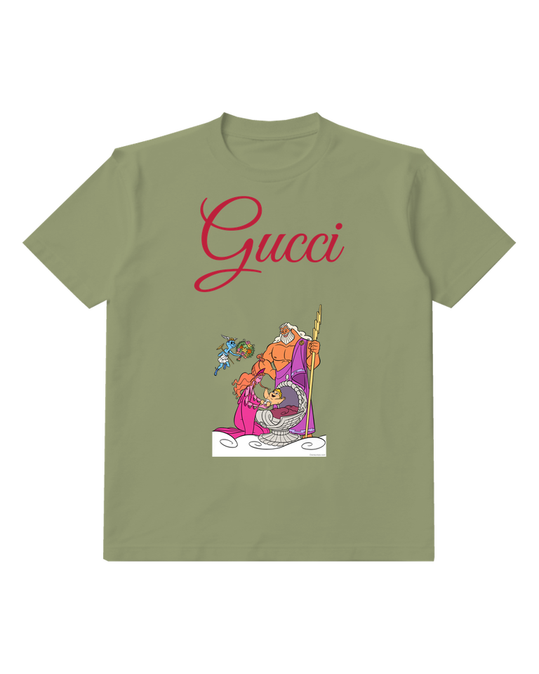 Olive Green Blue Skinned God Holding Bouquet Graphic T-Shirt - front product view