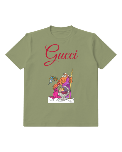 Olive Green Blue Skinned God Holding Bouquet Graphic T-Shirt - front product view