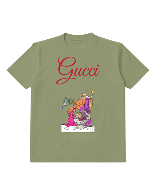 Olive Green Blue Skinned God Holding Bouquet Graphic T-Shirt - front product view