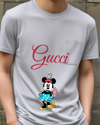 Light Gray Minnie Mouse Holding Flowers Graphic T-Shirt - model wearing view
