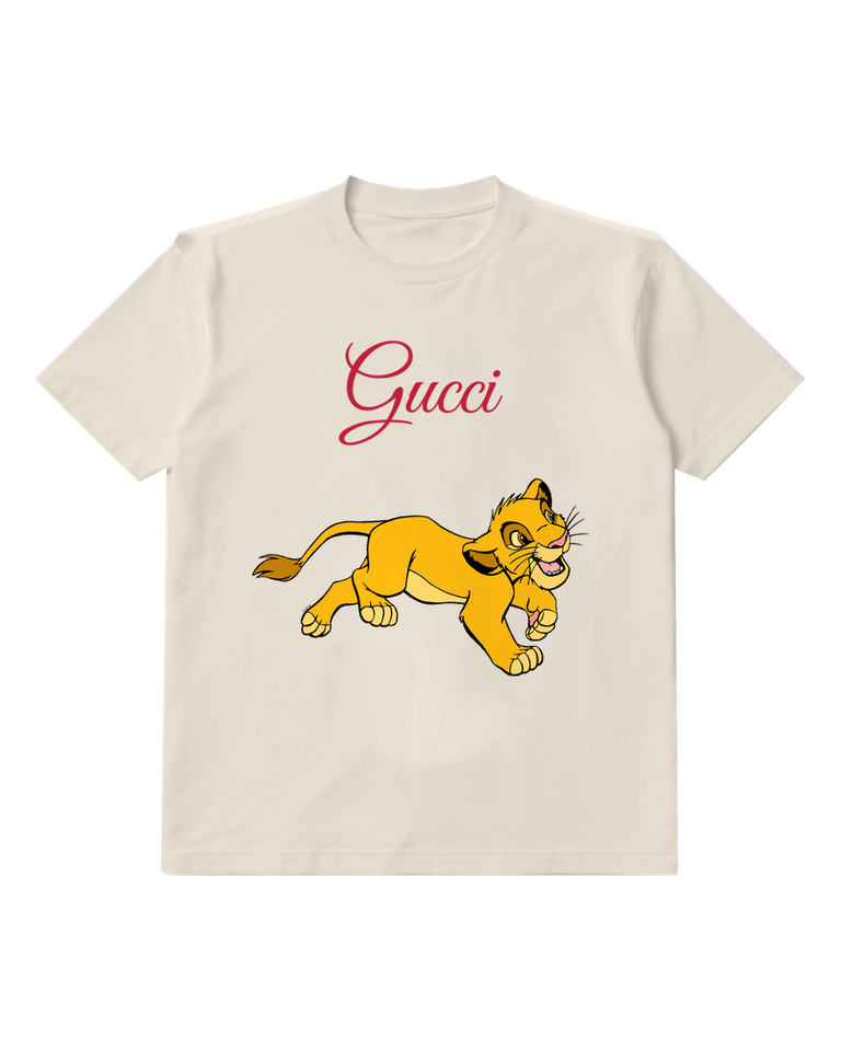 Ivory Young Lion Leaping Forward Graphic T-Shirt - front product view