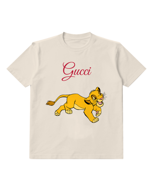 Ivory Young Lion Leaping Forward Graphic T-Shirt - front product view