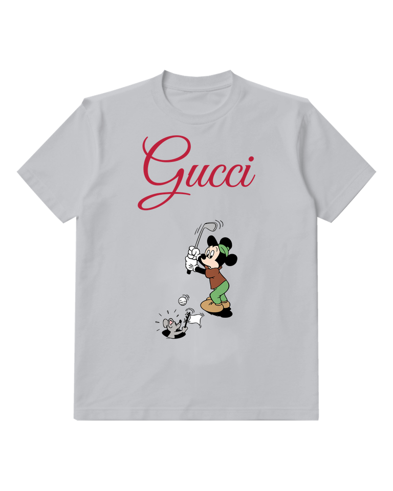 Light Gray Mickey Mouse Golfing Swinging Club Graphic T-Shirt - front product view