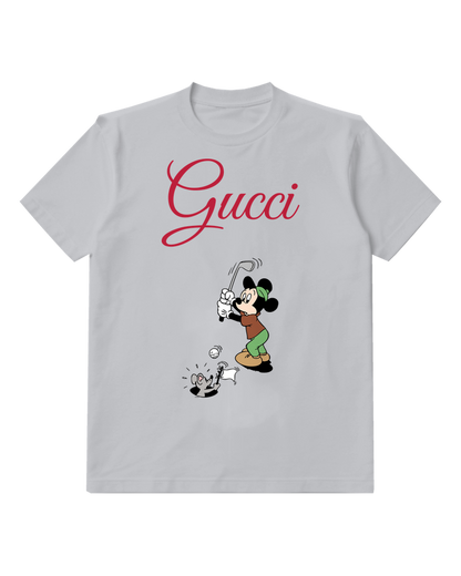 Light Gray Mickey Mouse Golfing Swinging Club Graphic T-Shirt - front product view