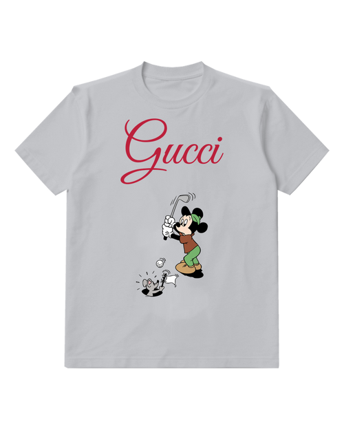 Light Gray Mickey Mouse Golfing Swinging Club Graphic T-Shirt - front product view