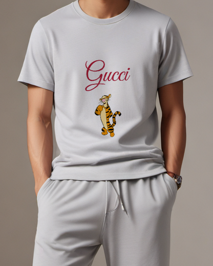 Light Gray Tigger Character Standing Upright Graphic T-Shirt - model wearing view