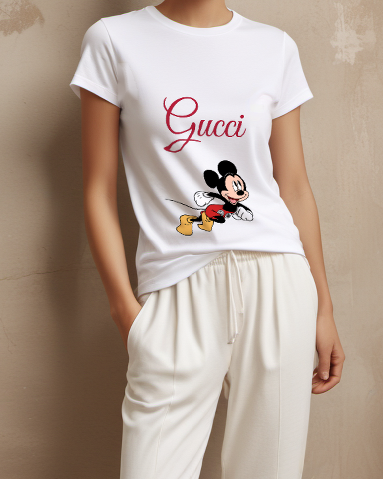 White Forward Leaning Mouse Graphic T-Shirt - model wearing view