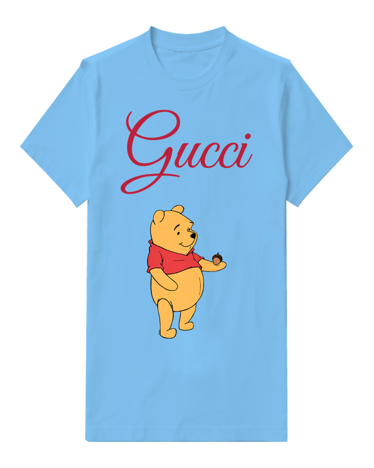 Sky Blue Winnie The Pooh Holding An Acorn Graphic T-Shirt - front product view