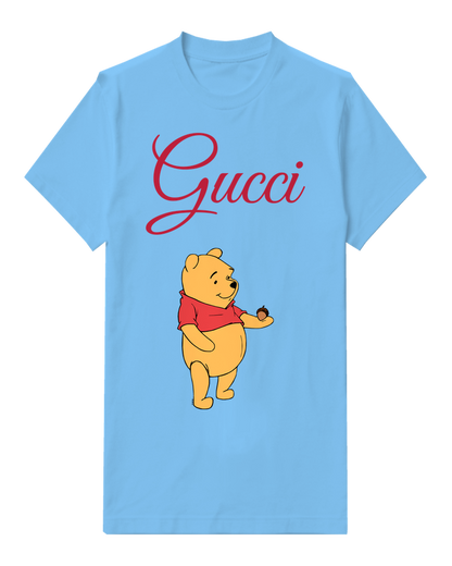 Sky Blue Winnie The Pooh Holding An Acorn Graphic T-Shirt - front product view