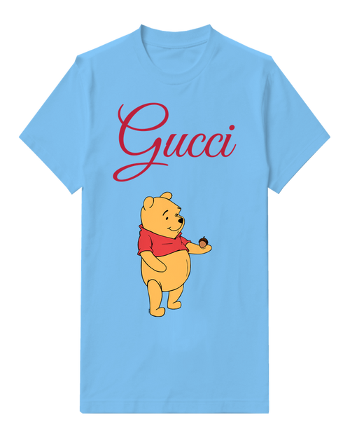 Sky Blue Winnie The Pooh Holding An Acorn Graphic T-Shirt - front product view
