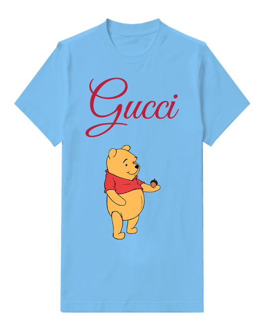 Sky Blue Winnie The Pooh Holding An Acorn Graphic T-Shirt - front product view