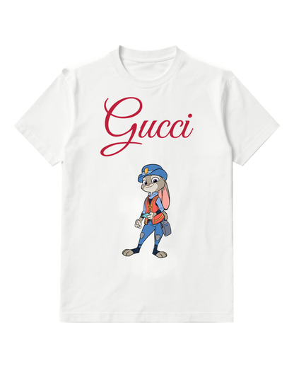 White Blue Cap Rabbit Graphic T-Shirt - front product view