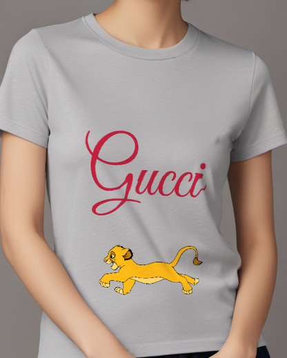 Light Gray Running Lion Cub Graphic T-Shirt - model wearing view