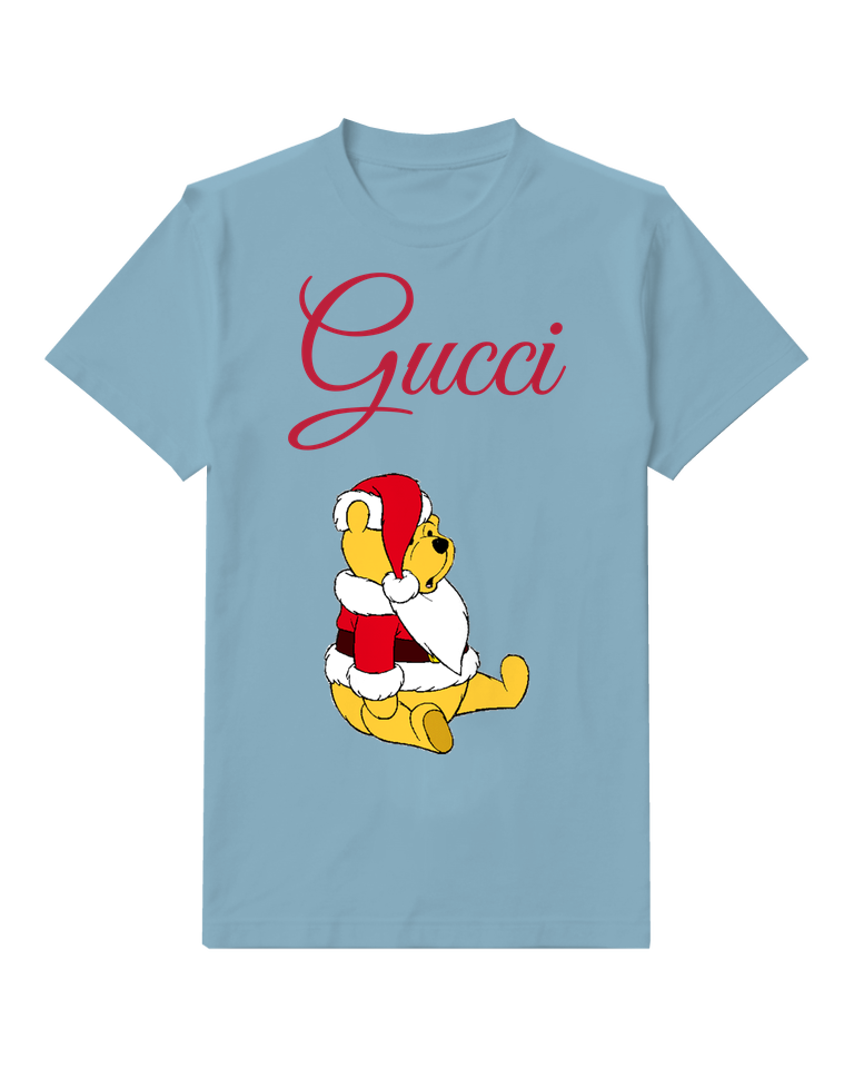 Dusty Blue Winnie The Pooh In Santa Outfit Graphic T-Shirt - front product view
