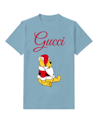 Dusty Blue Winnie The Pooh In Santa Outfit Graphic T-Shirt - front product view