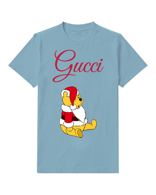 Dusty Blue Winnie The Pooh In Santa Outfit Graphic T-Shirt - front product view