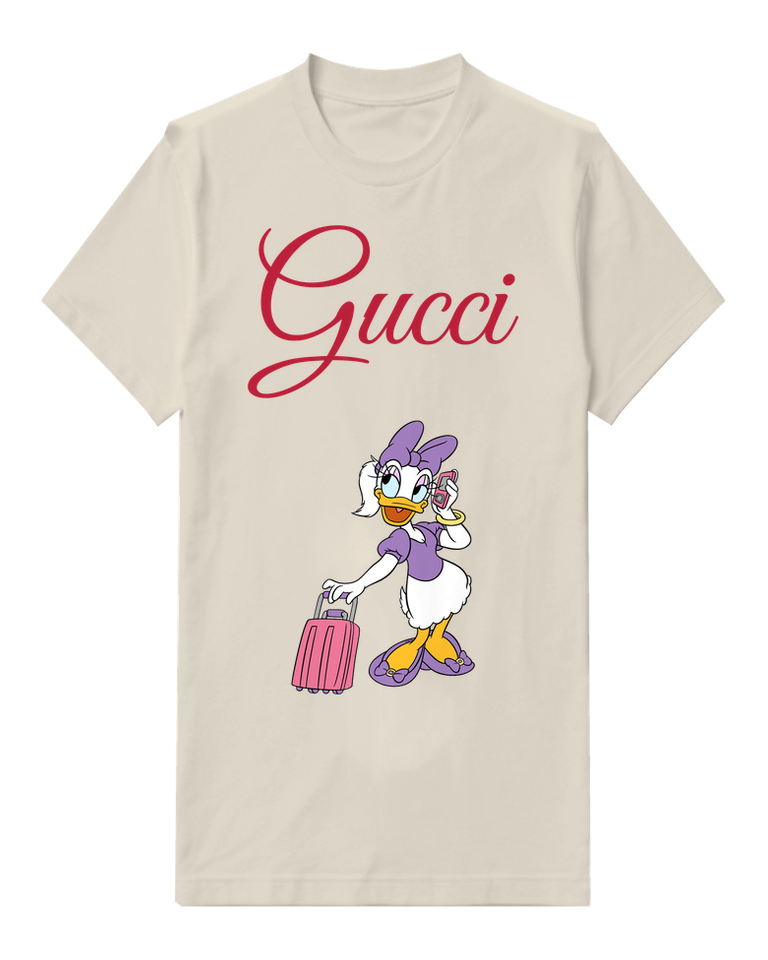 Ivory Daisy Duck On Phone With Suitcase Graphic T-Shirt - front product view