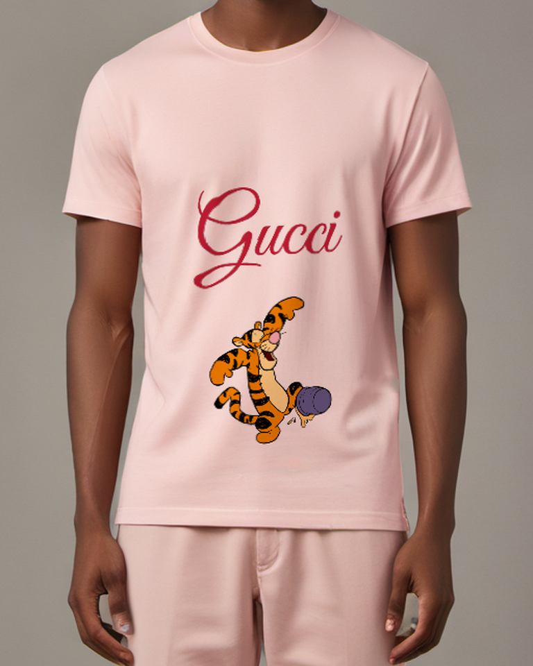 Blush Pink Tiger Purple Ball Graphic T-Shirt - model wearing view