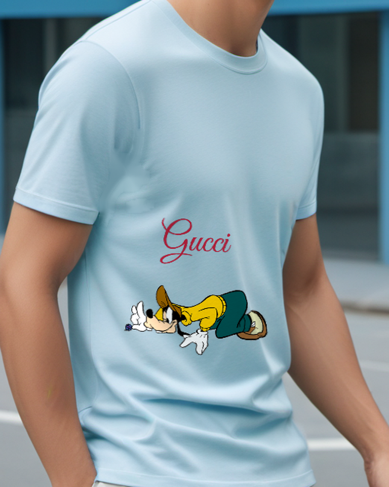 Sky Blue Goofy Lying On Stomach Graphic T-Shirt - model wearing view