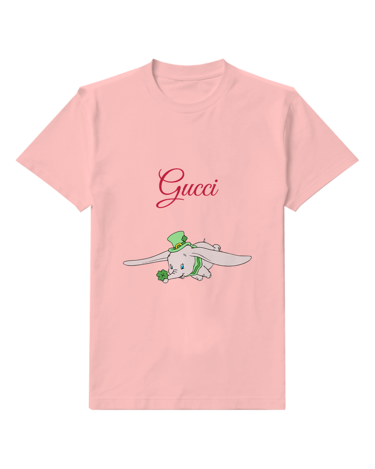 Blush Pink Dumbo In Leprechaun Hat Holding Clover Graphic T-Shirt - front product view