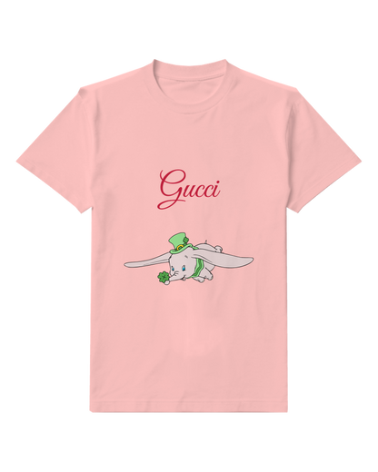 Blush Pink Dumbo In Leprechaun Hat Holding Clover Graphic T-Shirt - front product view