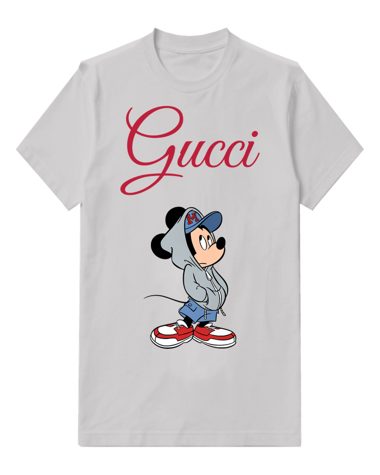 Light Gray Streetwear Mouse Blue Cap Graphic T-Shirt - front product view