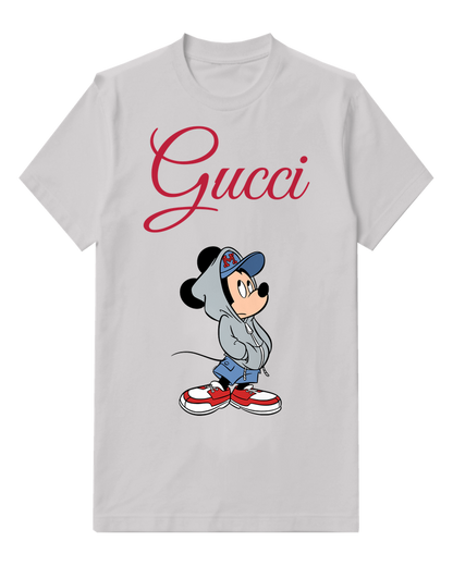 Light Gray Streetwear Mouse Blue Cap Graphic T-Shirt - front product view