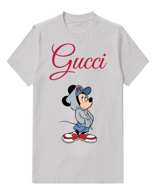 Light Gray Streetwear Mouse Blue Cap Graphic T-Shirt - front product view