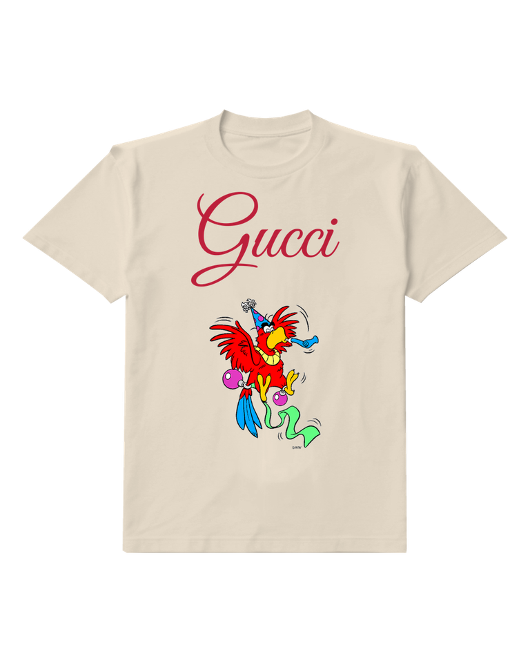 Ivory Red Parrot Partying With Hat And Horn Graphic T-Shirt - front product view