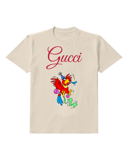 Ivory Red Parrot Partying With Hat And Horn Graphic T-Shirt - front product view