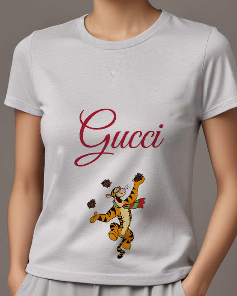 Light Gray Tigger Jumping With Pinecones Graphic T-Shirt - model wearing view