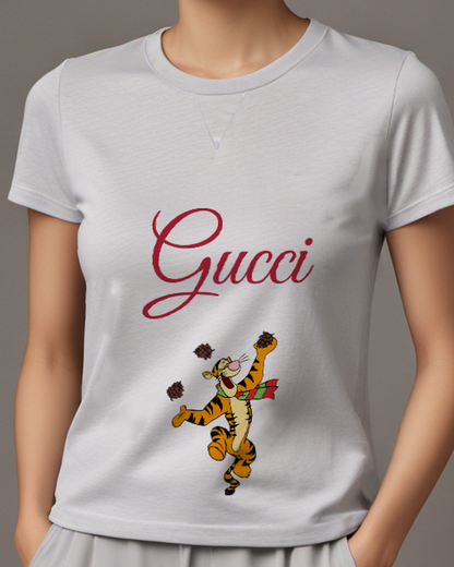 Light Gray Tigger Jumping With Pinecones Graphic T-Shirt - model wearing view