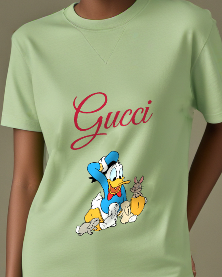 Sage Green Duck With Little Friends Graphic T-Shirt - model wearing view
