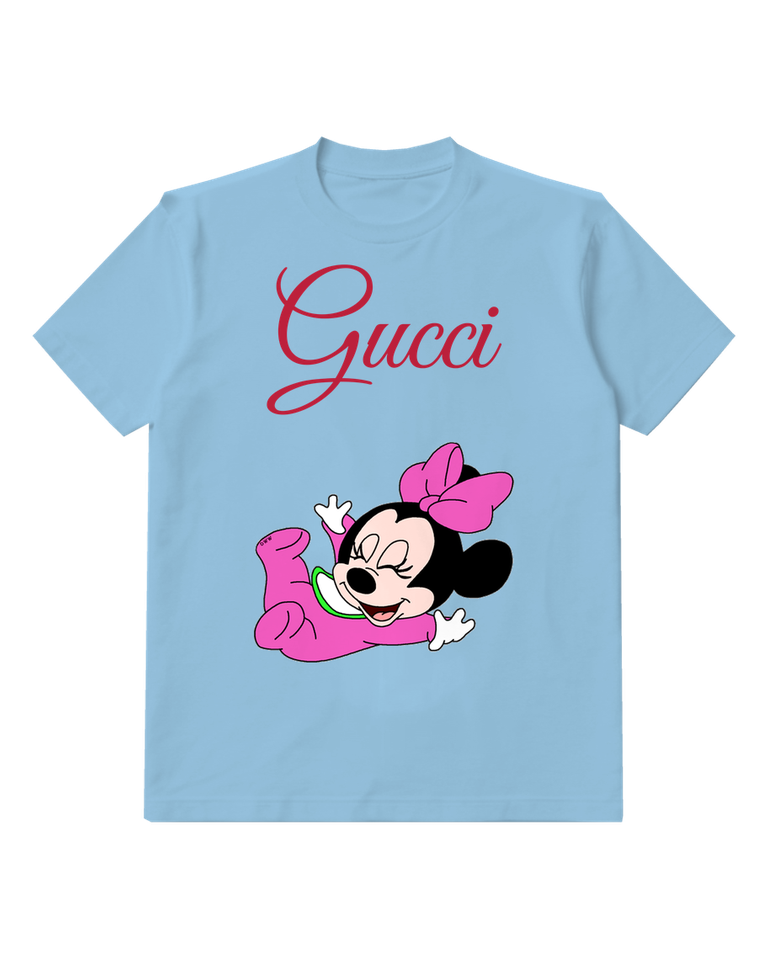 Sky Blue Baby Minnie Mouse In Pink Outfit Graphic T-Shirt - front product view