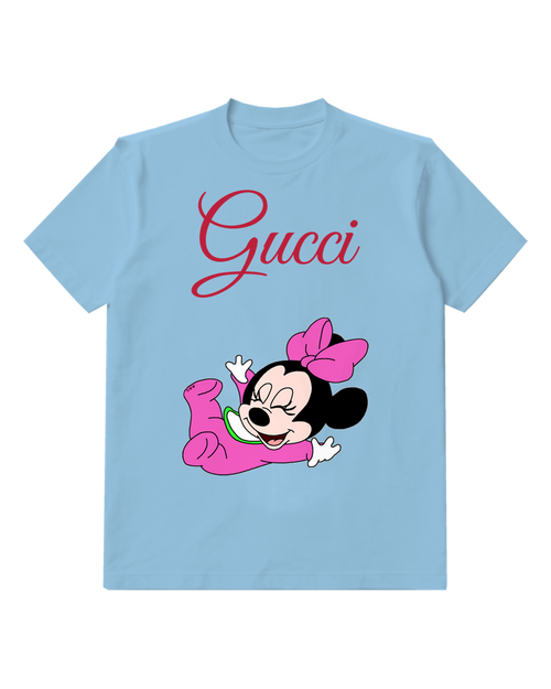 Sky Blue Baby Minnie Mouse In Pink Outfit Graphic T-Shirt - front product view