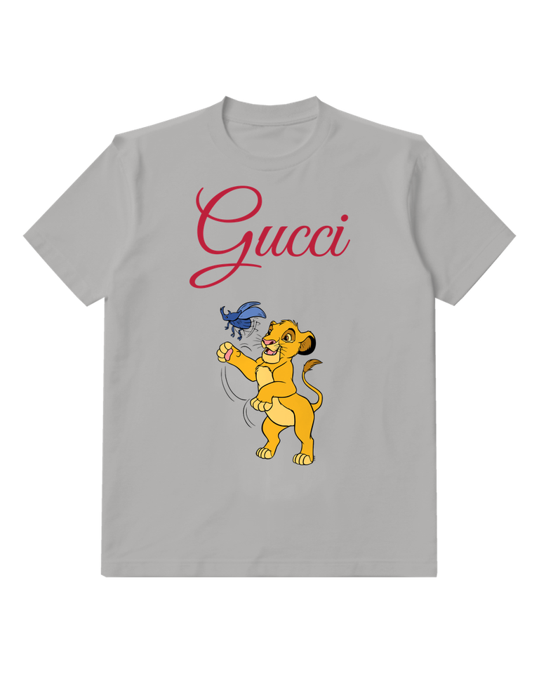 Gray Lion Cub Blue Bird Graphic T-Shirt - front product view