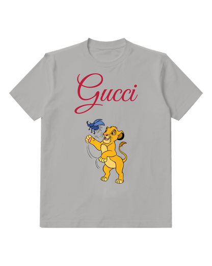 Gray Lion Cub Blue Bird Graphic T-Shirt - front product view
