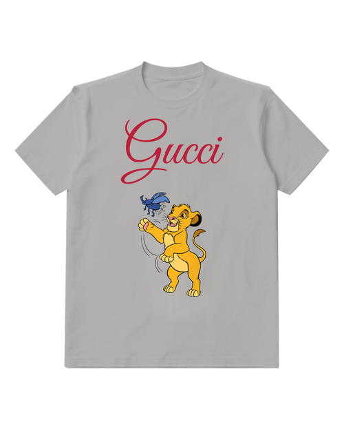 Gray Lion Cub Blue Bird Graphic T-Shirt - front product view