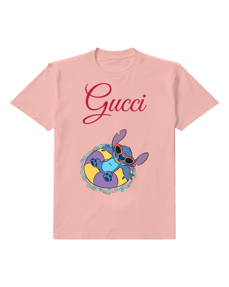 Blush Pink Stitch Floating On A Pool Float Graphic T-Shirt - front product view