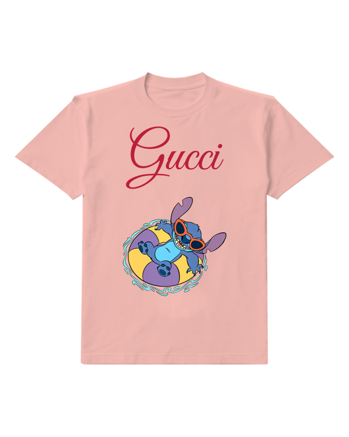 Blush Pink Stitch Floating On A Pool Float Graphic T-Shirt - front product view