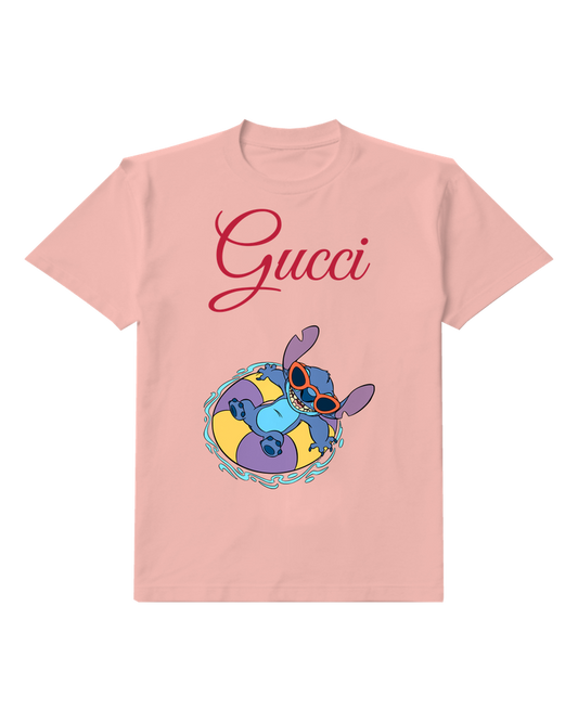 Blush Pink Stitch Floating On A Pool Float Graphic T-Shirt - front product view