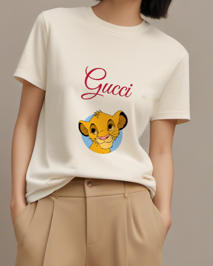 Ivory Lion Portrait Blue Circle Graphic T-Shirt - model wearing view