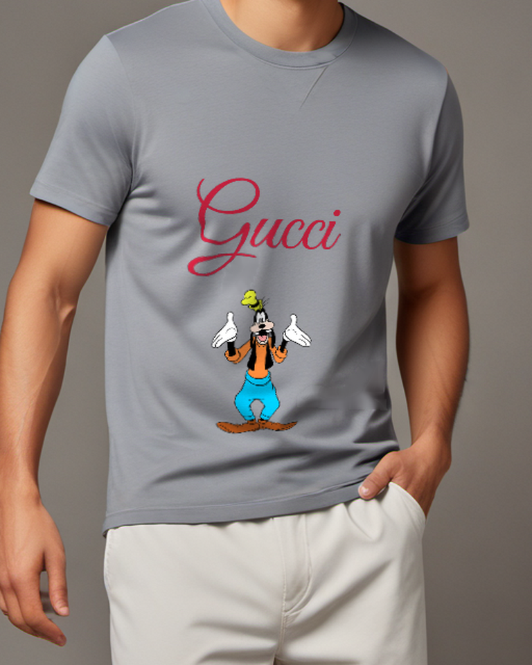 Gray Goofy Wide Armed Gesture Open Palms Graphic T-Shirt - model wearing view