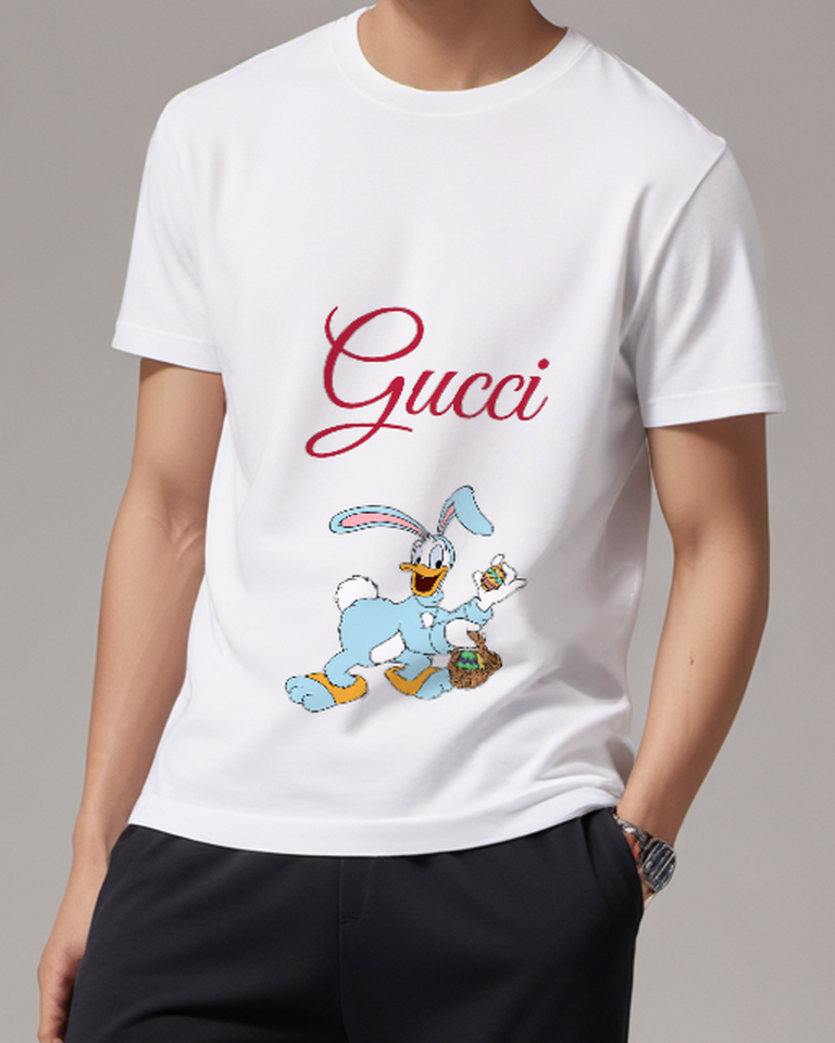 White Easter Bunny Donald Duck Graphic T-Shirt - model wearing view