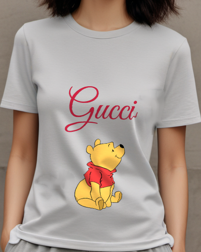 Light Gray Sitting Bear In Red Scarf Graphic T-Shirt - model wearing view