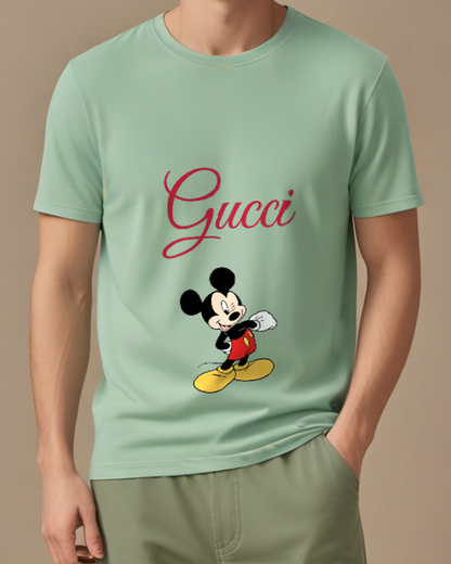 Sage Green Mickey Mouse Winks Cheerfully With One Hand Graphic T-Shirt - model wearing view